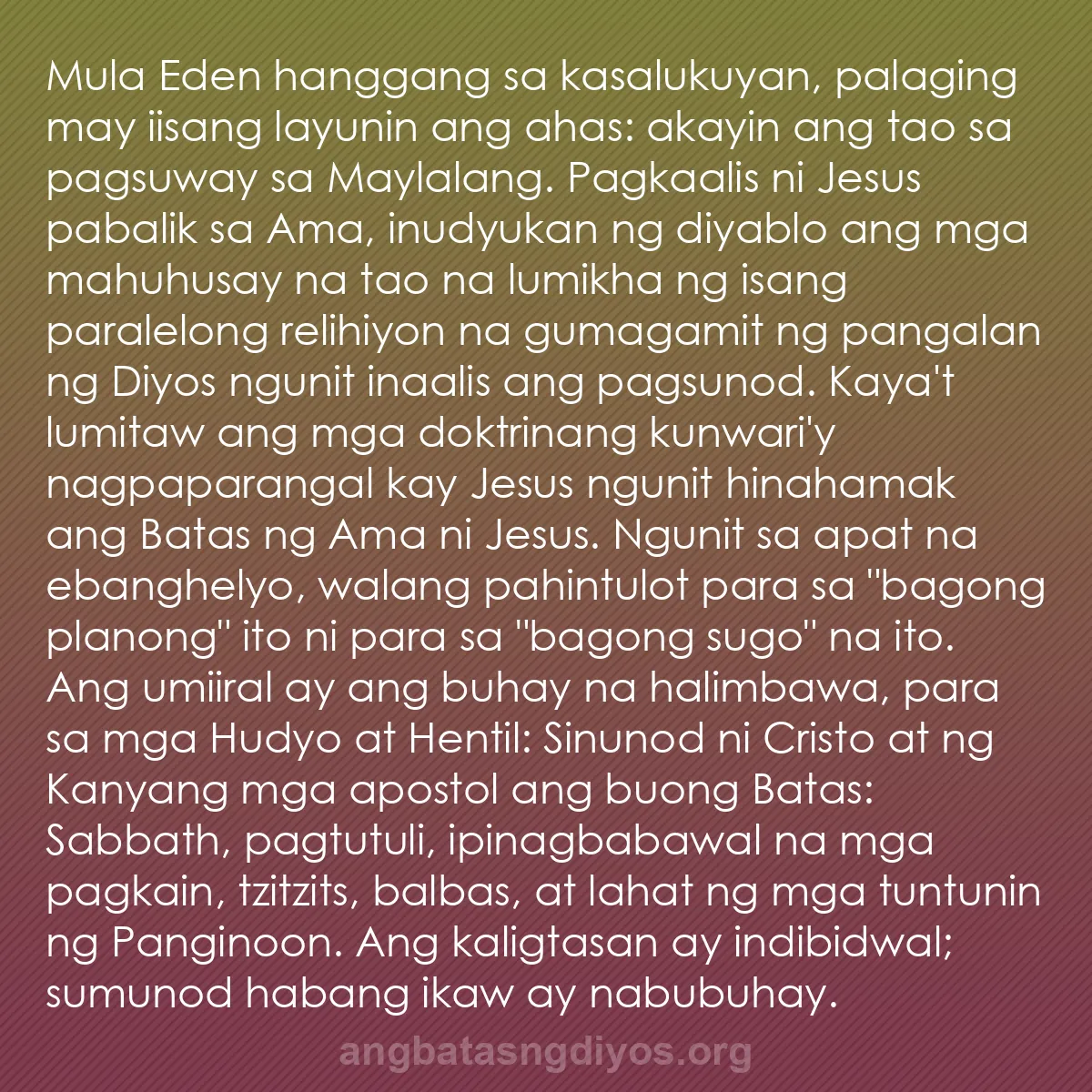 b0428 - Post tungkol sa Batas ng Diyos: Mula Eden hanggang sa kasalukuyan, palaging may iisang layunin...