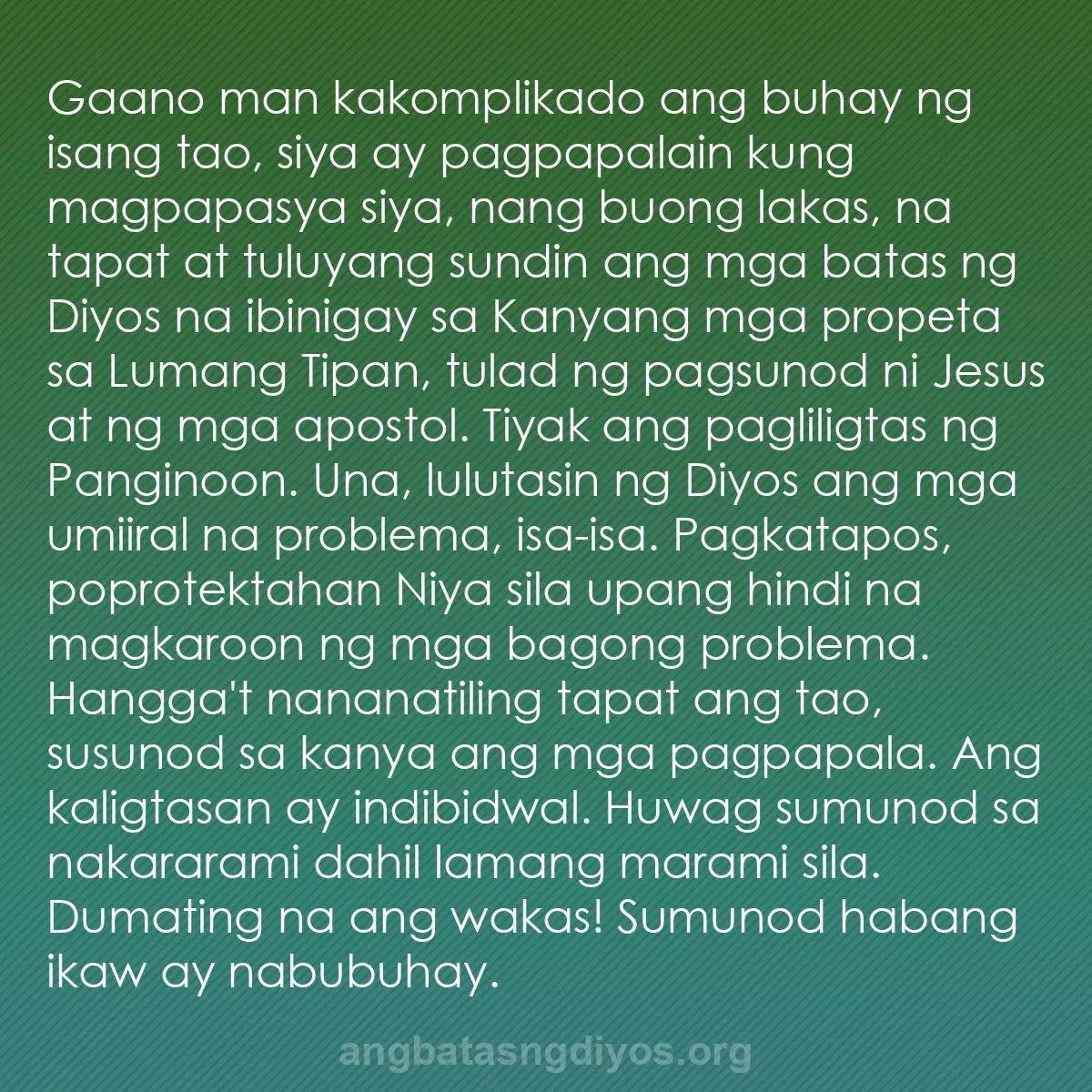 b0430 - Post tungkol sa Batas ng Diyos: Gaano man kakomplikado ang buhay ng isang tao, siya ay pagpapalain...