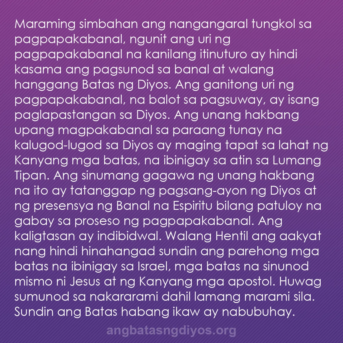 b0431 - Post tungkol sa Batas ng Diyos: Maraming simbahan ang nangangaral tungkol sa pagpapakabanal,...
