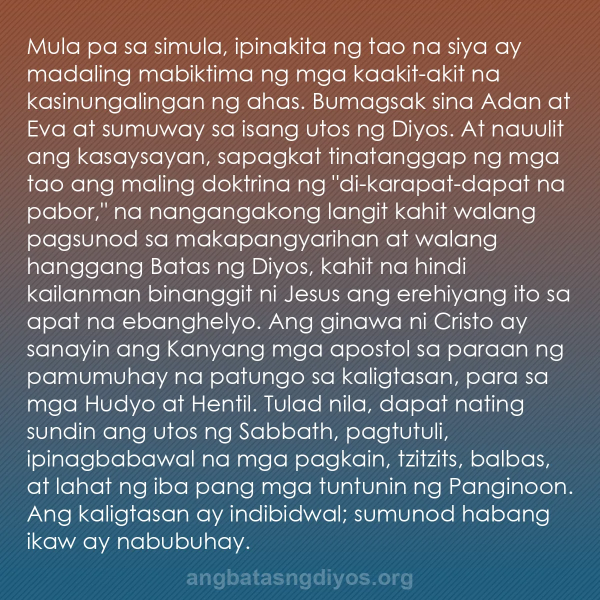 b0432 - Post tungkol sa Batas ng Diyos: Mula pa sa simula, ipinakita ng tao na siya ay madaling mabiktima...