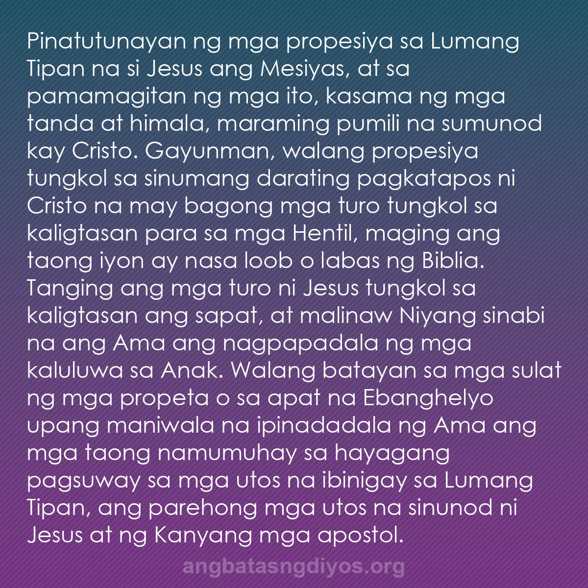 b0434 - Post tungkol sa Batas ng Diyos: Pinatutunayan ng mga propesiya sa Lumang Tipan na si Jesus ang...