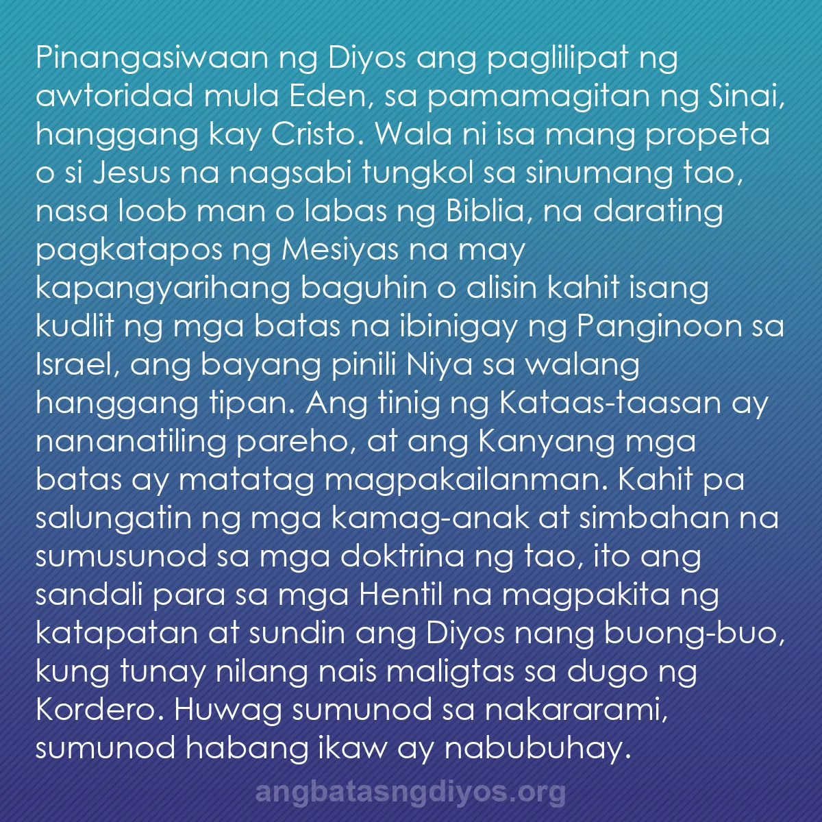 b0435 - Post tungkol sa Batas ng Diyos: Pinangasiwaan ng Diyos ang paglilipat ng awtoridad mula Eden,...