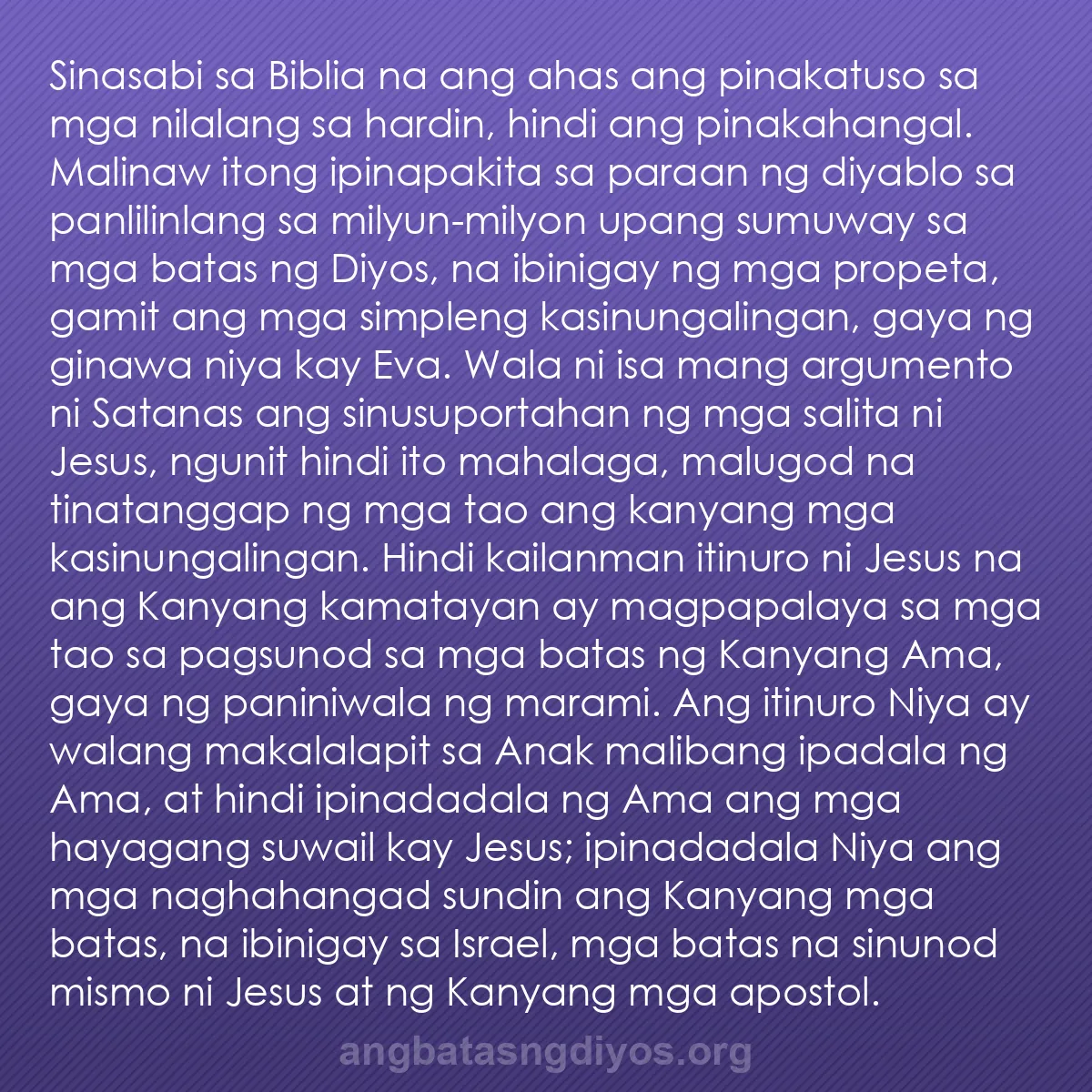 b0438 - Post tungkol sa Batas ng Diyos: Sinasabi sa Biblia na ang ahas ang pinakatuso sa mga nilalang...