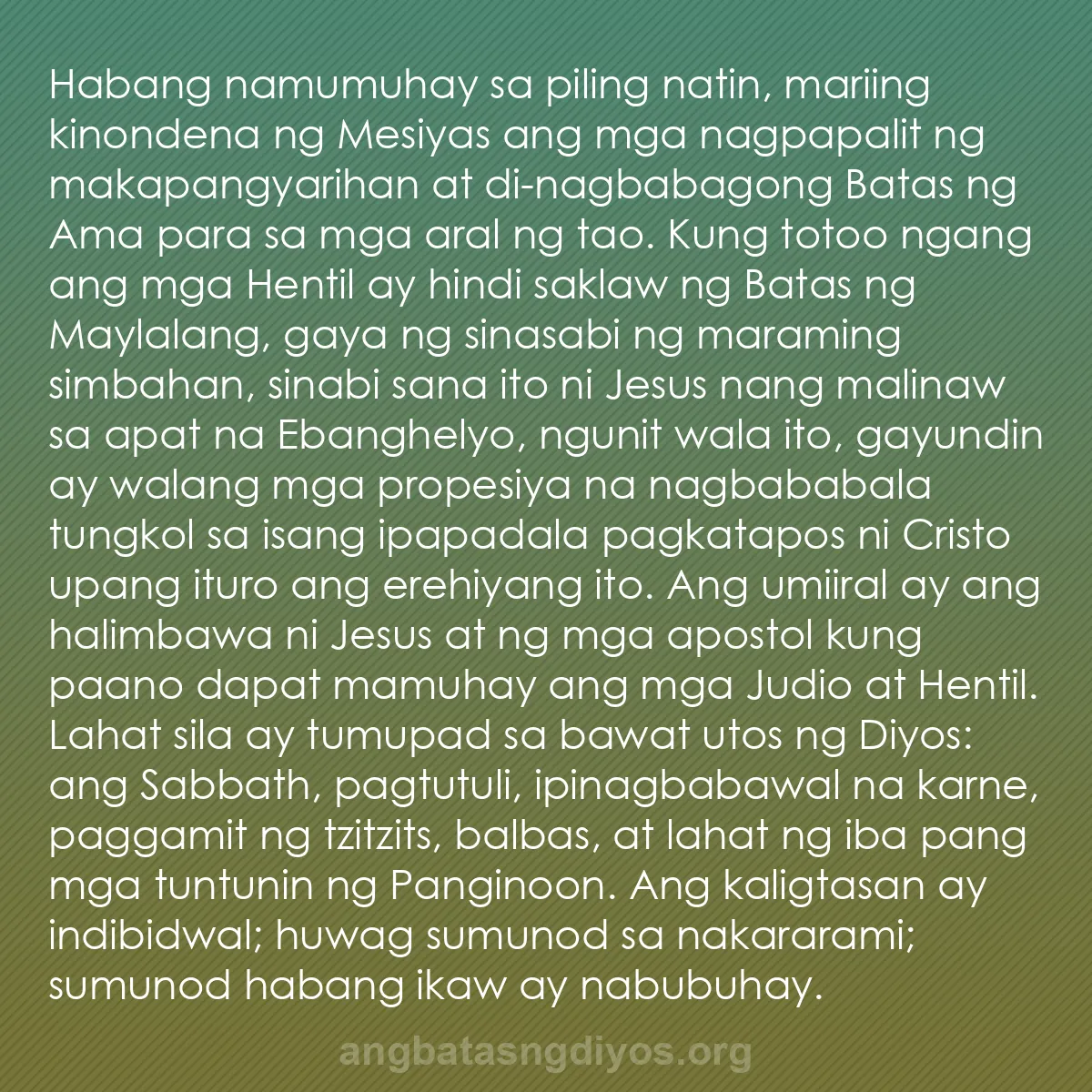 b0443 - Post tungkol sa Batas ng Diyos: Habang namumuhay sa piling natin, mariing kinondena ng Mesiyas...