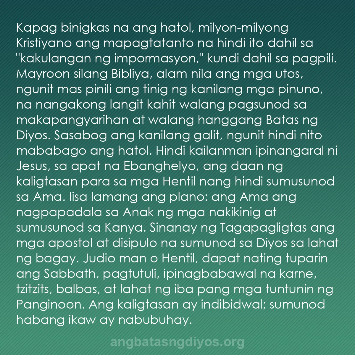 b0445 - Post tungkol sa Batas ng Diyos: Kapag binigkas na ang hatol, milyon-milyong Kristiyano ang mapagtatanto...