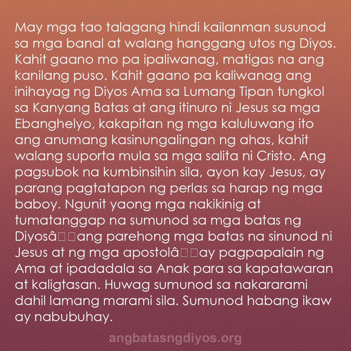 b0446 - Post tungkol sa Batas ng Diyos: May mga tao talagang hindi kailanman susunod sa mga banal at...