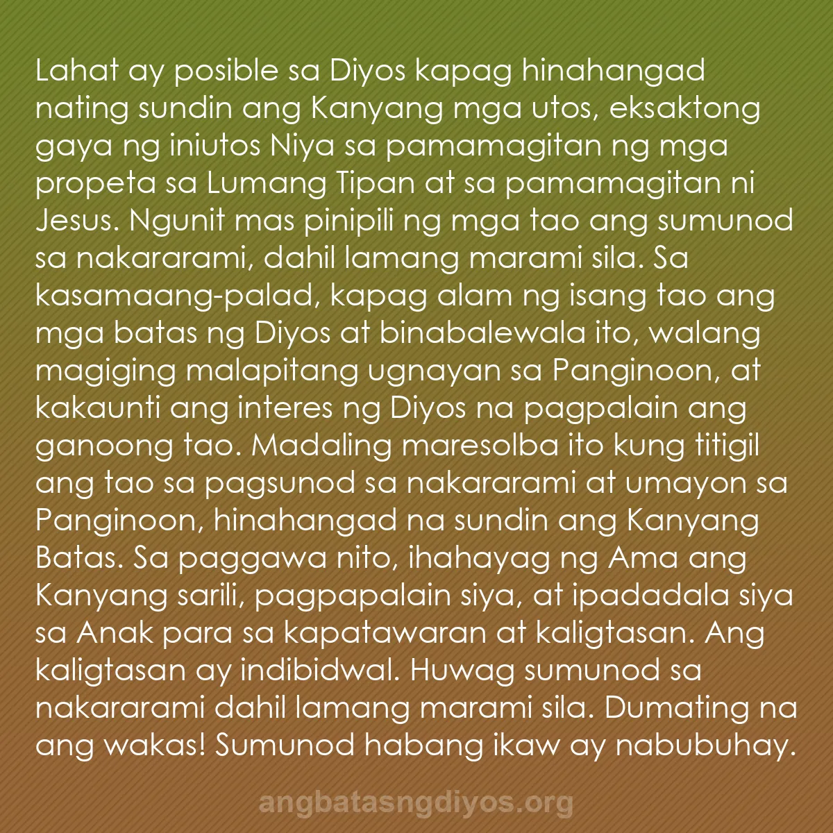 b0449 - Post tungkol sa Batas ng Diyos: Lahat ay posible sa Diyos kapag hinahangad nating sundin ang...