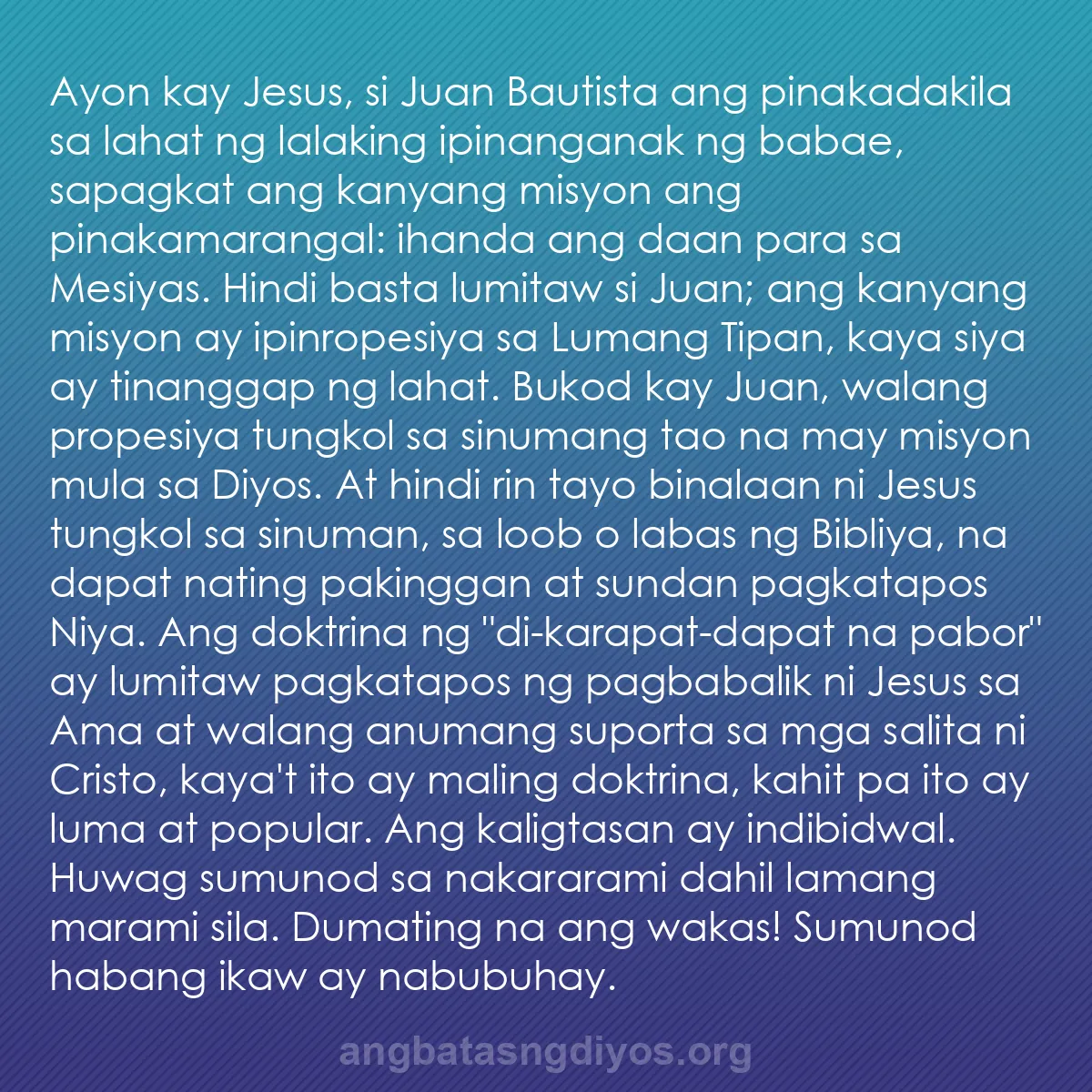 b0455 - Post tungkol sa Batas ng Diyos: Ayon kay Jesus, si Juan Bautista ang pinakadakila sa lahat ng...