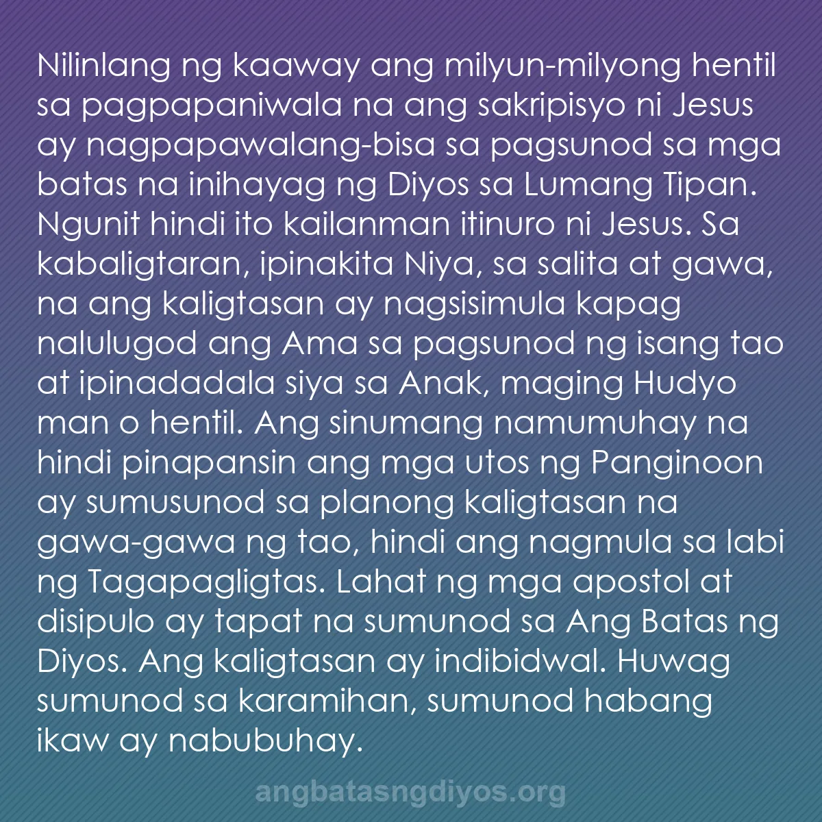 b0462 - Post tungkol sa Batas ng Diyos: Nilinlang ng kaaway ang milyun-milyong hentil sa pagpapaniwala...