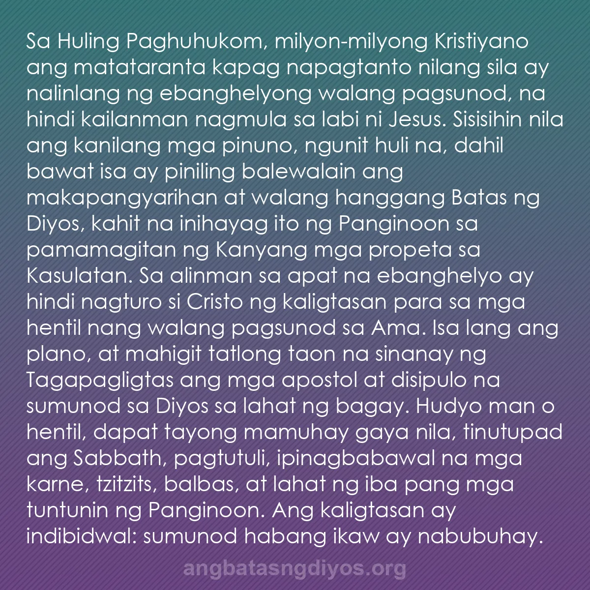 b0464 - Post tungkol sa Batas ng Diyos: Sa Huling Paghuhukom, milyon-milyong Kristiyano ang matataranta...
