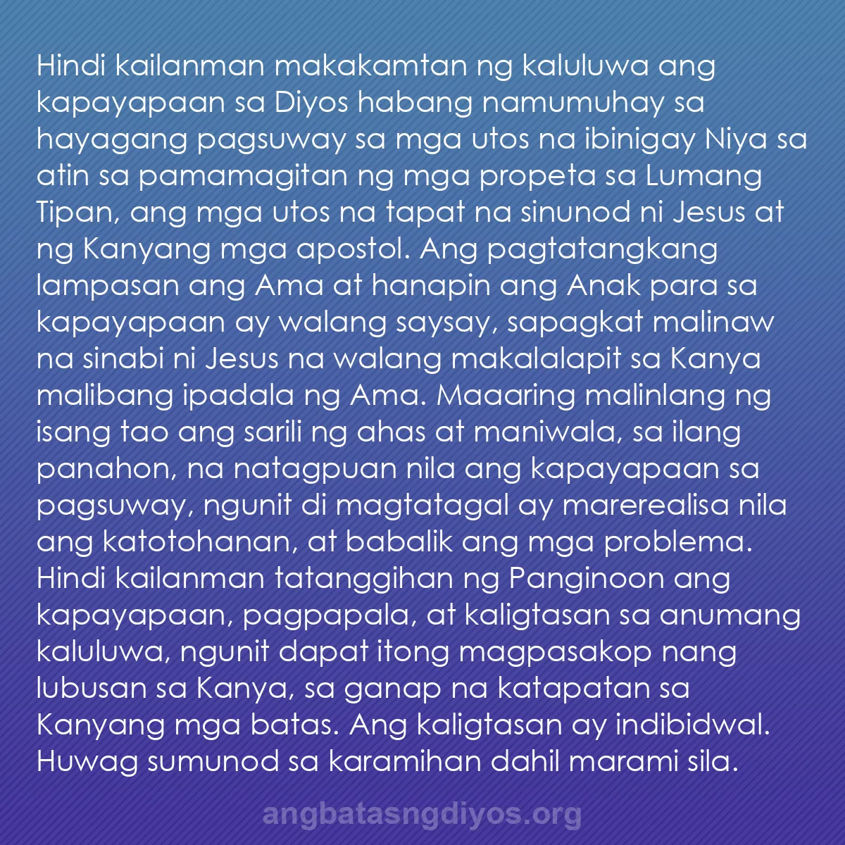 b0467 - Post tungkol sa Batas ng Diyos: Hindi kailanman makakamtan ng kaluluwa ang kapayapaan sa Diyos...