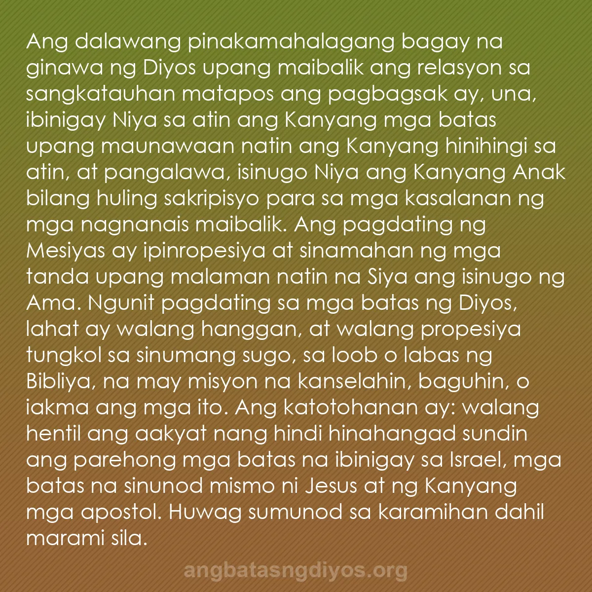 b0469 - Post tungkol sa Batas ng Diyos: Ang dalawang pinakamahalagang bagay na ginawa ng Diyos upang...