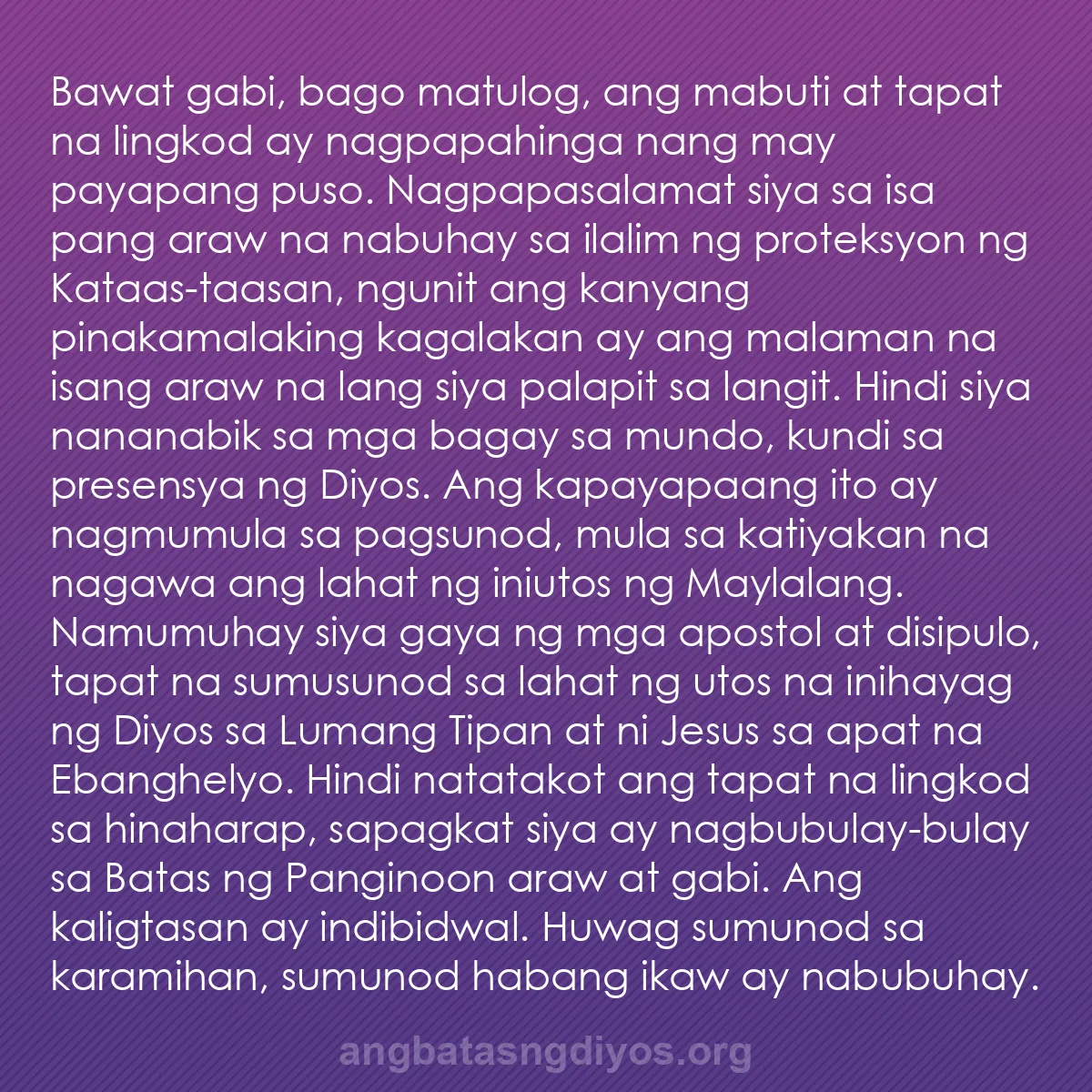 b0471 - Post tungkol sa Batas ng Diyos: Bawat gabi, bago matulog, ang mabuti at tapat na lingkod ay...