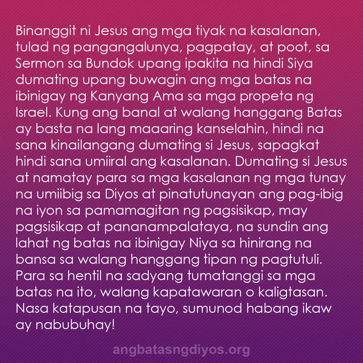 b0481 - Post tungkol sa Batas ng Diyos: Binanggit ni Jesus ang mga tiyak na kasalanan, tulad ng pangangalunya,...