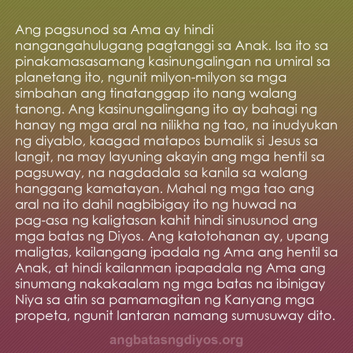 b0488 - Post tungkol sa Batas ng Diyos: Ang pagsunod sa Ama ay hindi nangangahulugang pagtanggi sa Anak....