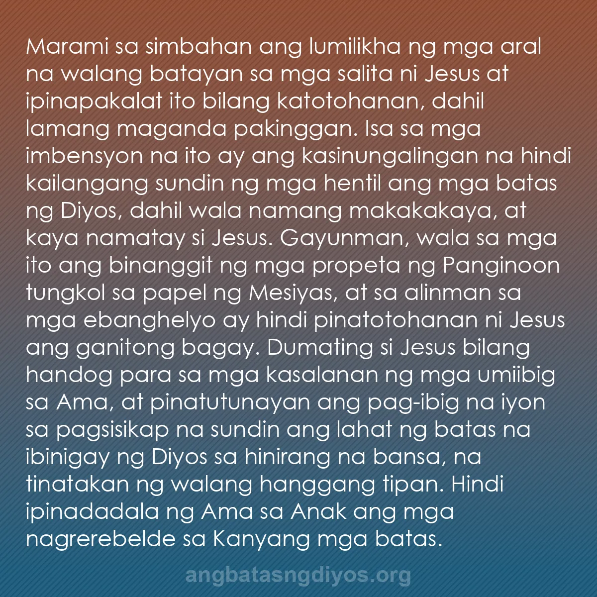 b0492 - Post tungkol sa Batas ng Diyos: Marami sa simbahan ang lumilikha ng mga aral na walang batayan...
