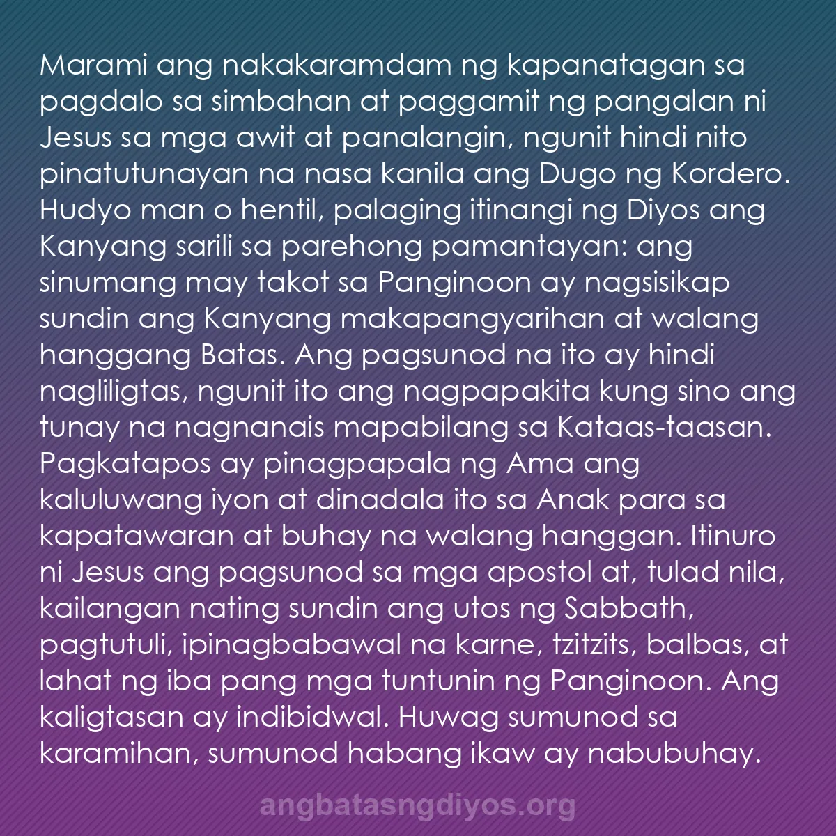 b0494 - Post tungkol sa Batas ng Diyos: Marami ang nakakaramdam ng kapanatagan sa pagdalo sa simbahan...