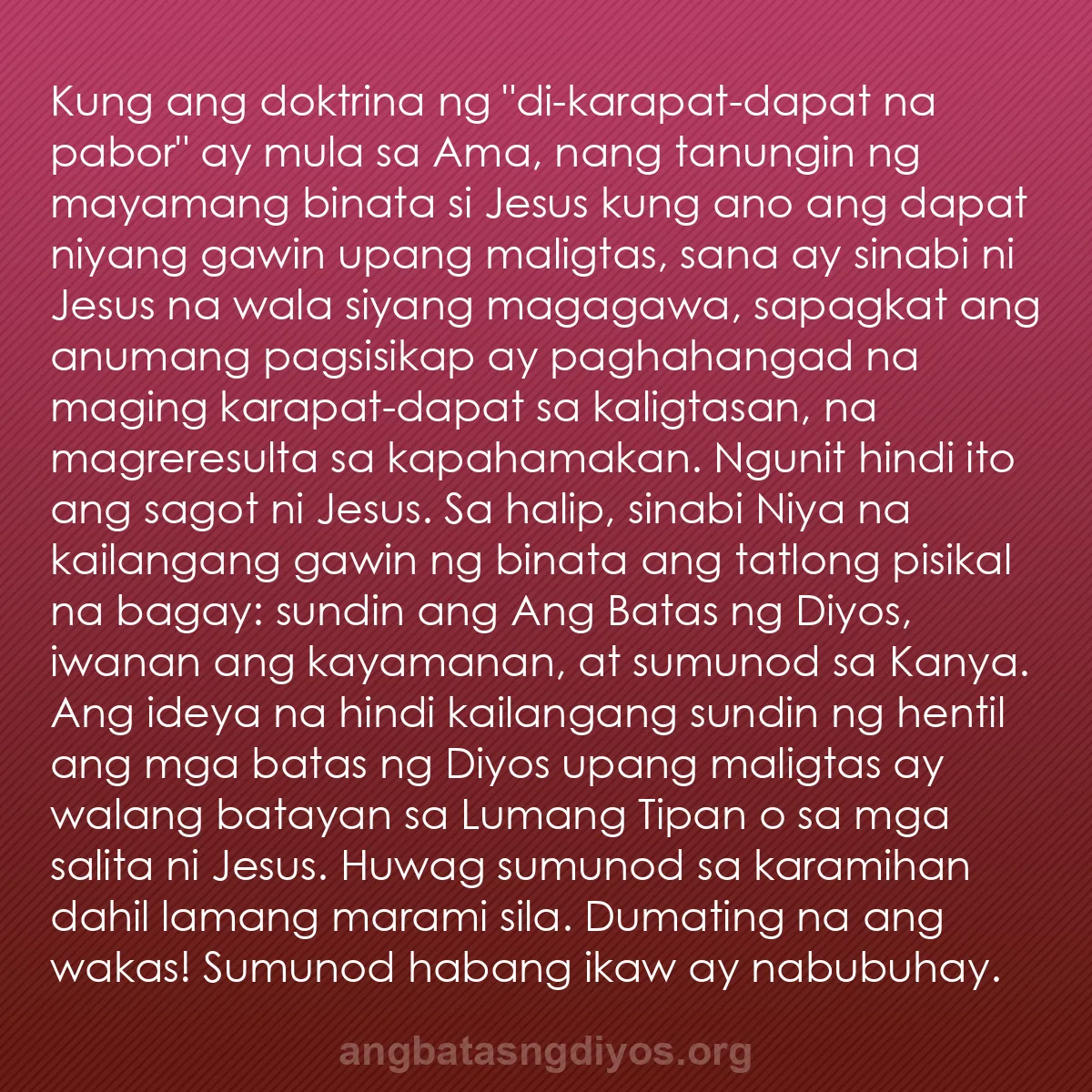 b0499 - Post tungkol sa Batas ng Diyos: Kung ang doktrina ng "di-karapat-dapat na pabor" ay mula sa...