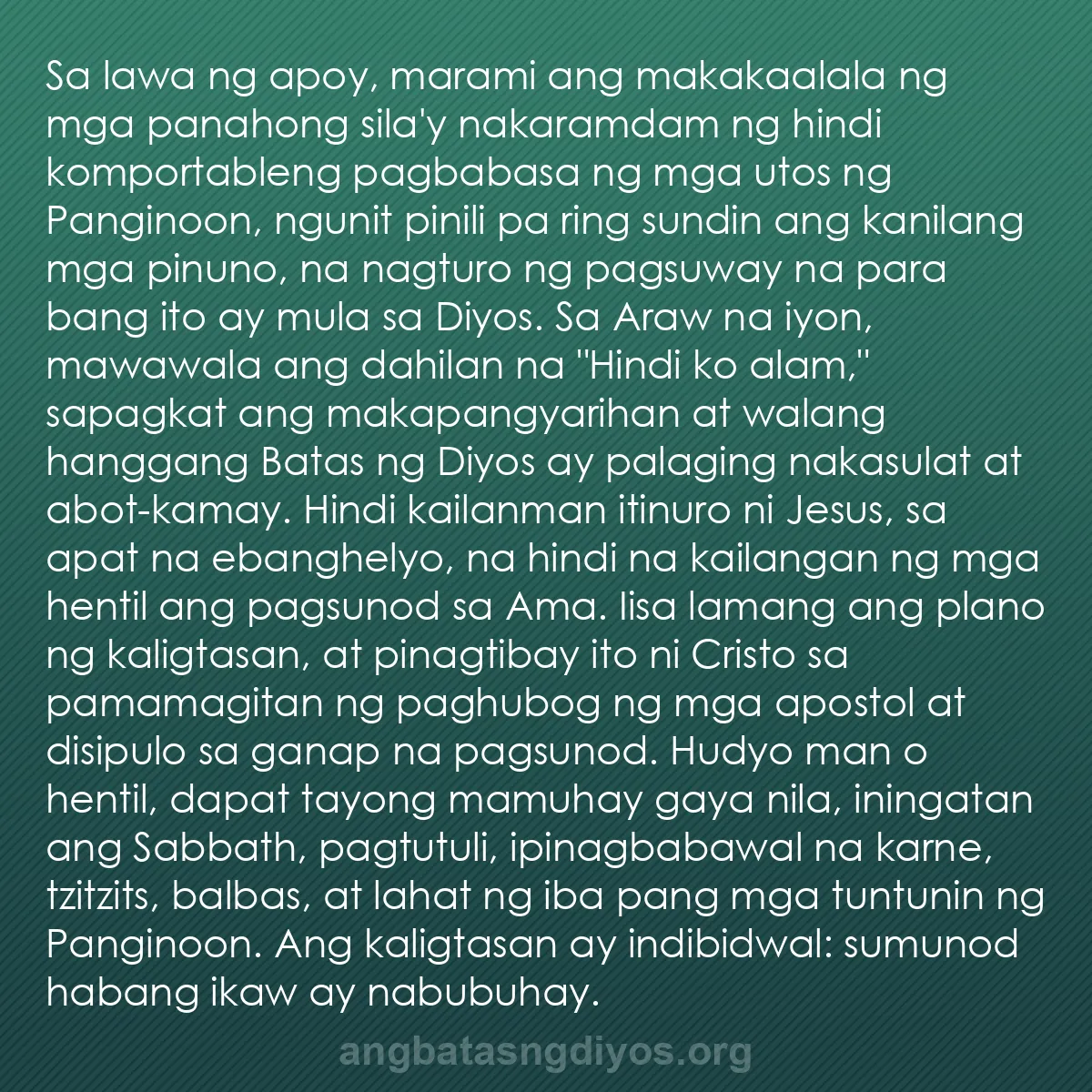 b0500 - Post tungkol sa Batas ng Diyos: Sa lawa ng apoy, marami ang makakaalala ng mga panahong sila