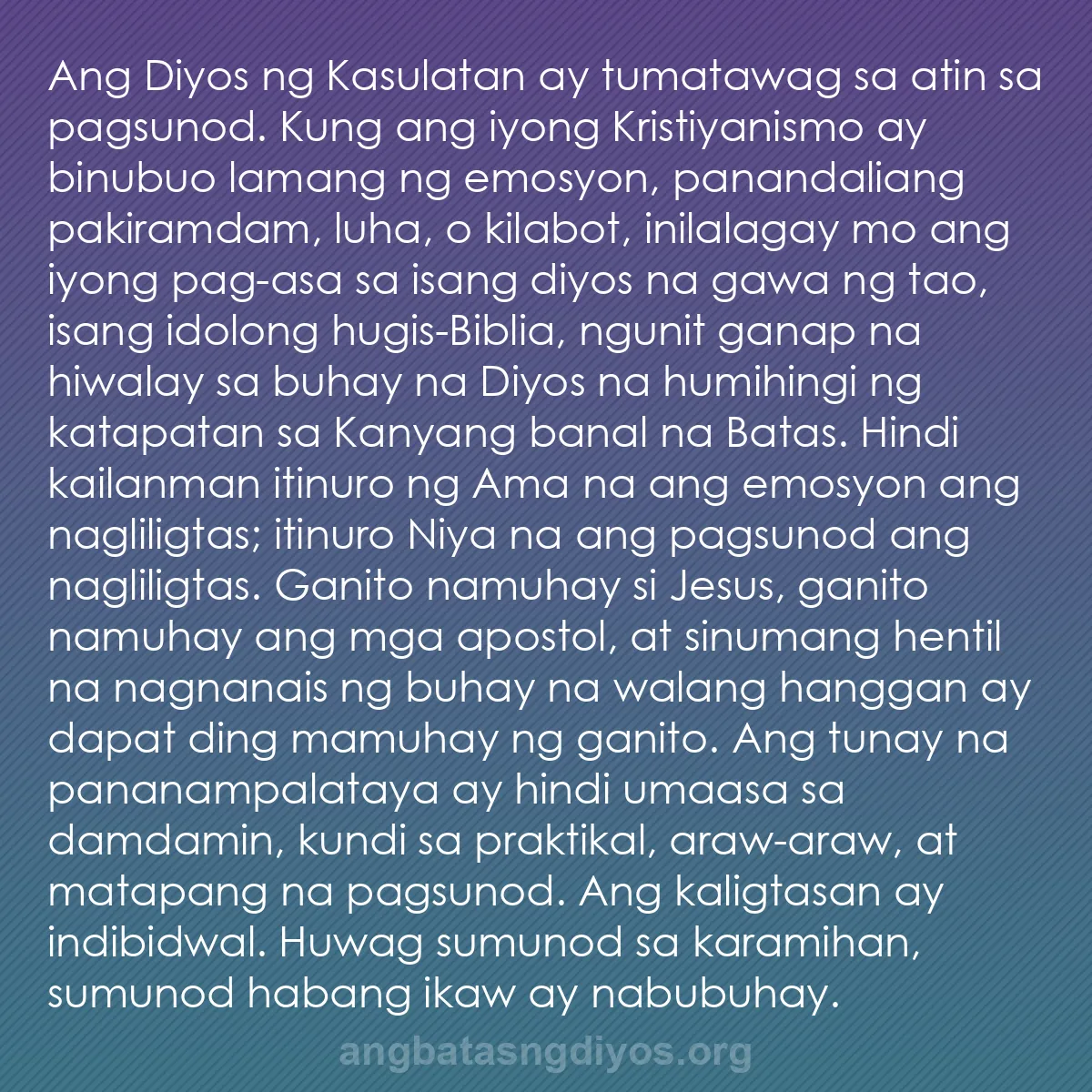 b0502 - Post tungkol sa Batas ng Diyos: Ang Diyos ng Kasulatan ay tumatawag sa atin sa pagsunod. Kung...