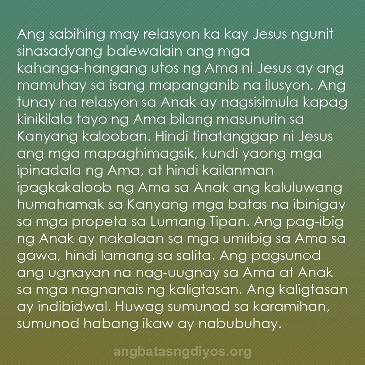 b0503 - Post tungkol sa Batas ng Diyos: Ang sabihing may relasyon ka kay Jesus ngunit sinasadyang balewalain...