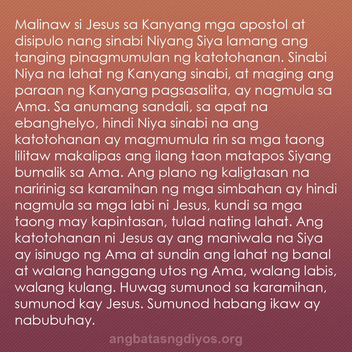 b0506 - Post tungkol sa Batas ng Diyos: Malinaw si Jesus sa Kanyang mga apostol at disipulo nang sinabi...