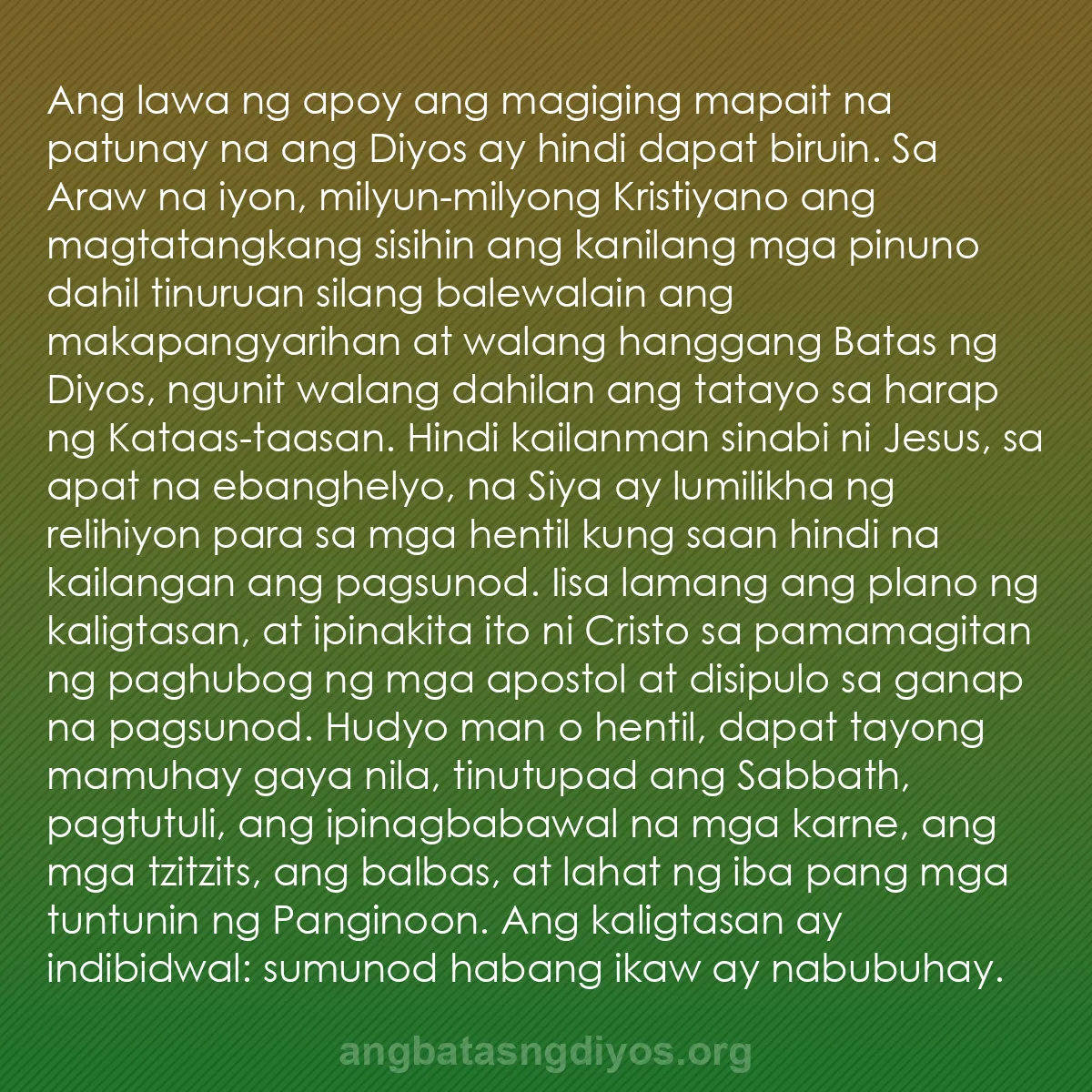 b0516 - Post tungkol sa Batas ng Diyos: Ang lawa ng apoy ang magiging mapait na patunay na ang Diyos...