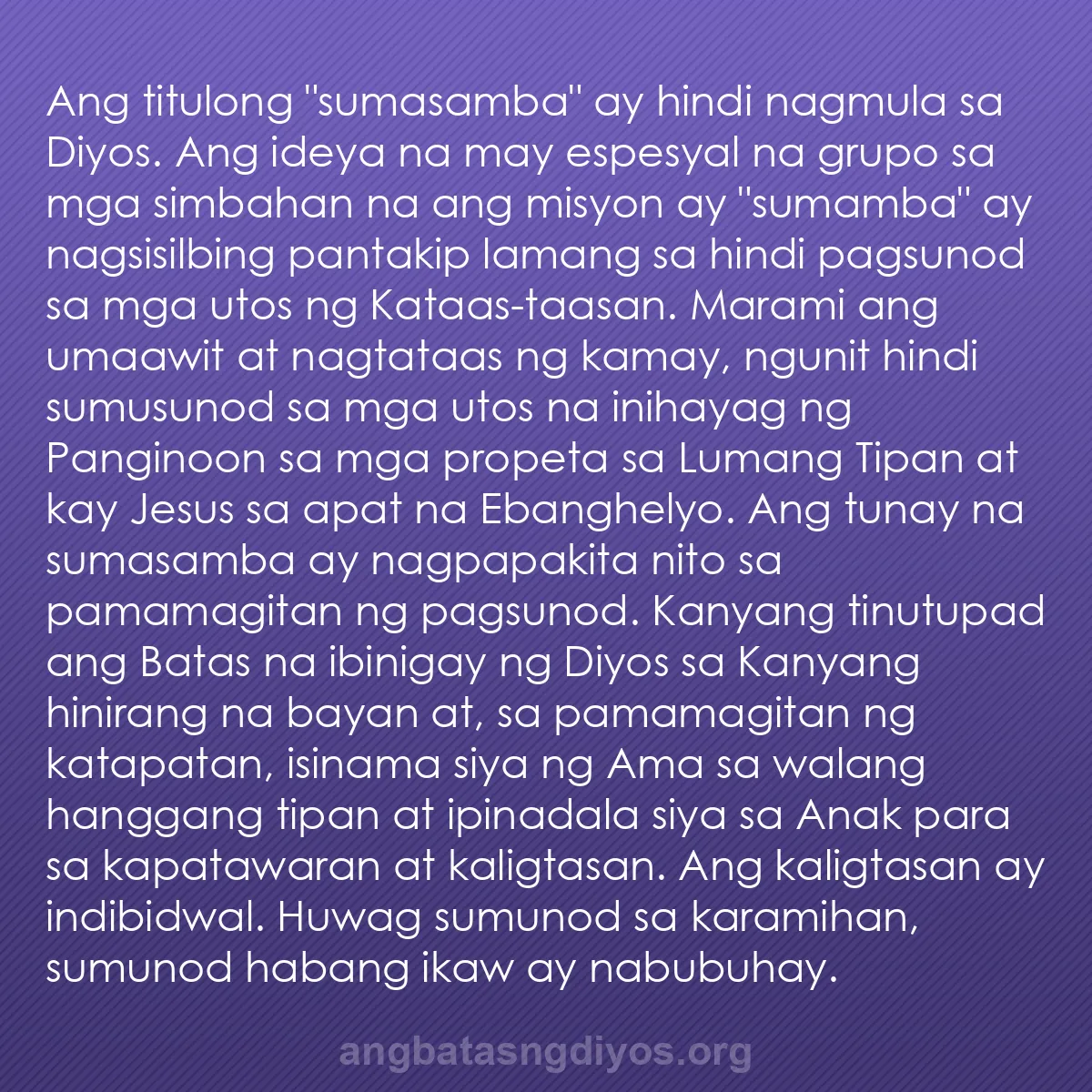 b0518 - Post tungkol sa Batas ng Diyos: Ang titulong "sumasamba" ay hindi nagmula sa Diyos. Ang ideya...