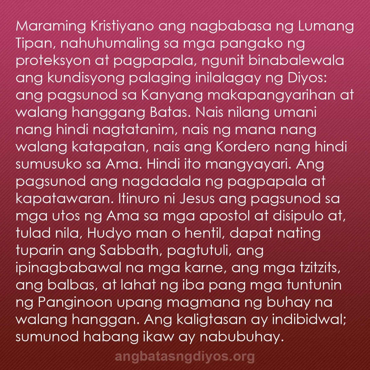 b0519 - Post tungkol sa Batas ng Diyos: Maraming Kristiyano ang nagbabasa ng Lumang Tipan, nahuhumaling...