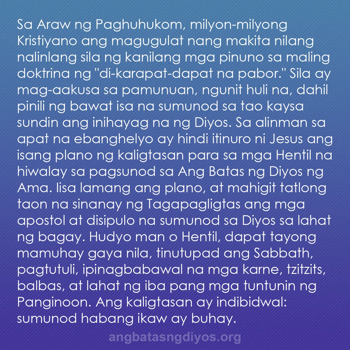 b0527 - Post tungkol sa Batas ng Diyos: Sa Araw ng Paghuhukom, milyon-milyong Kristiyano ang magugulat...