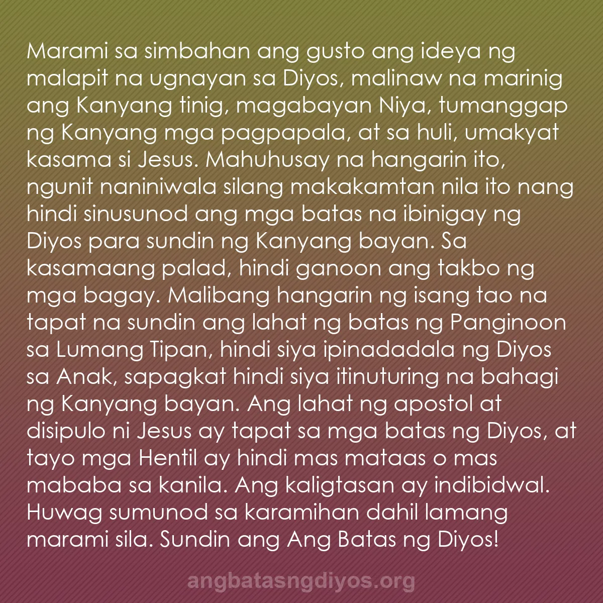 b0528 - Post tungkol sa Batas ng Diyos: Marami sa simbahan ang gusto ang ideya ng malapit na ugnayan...