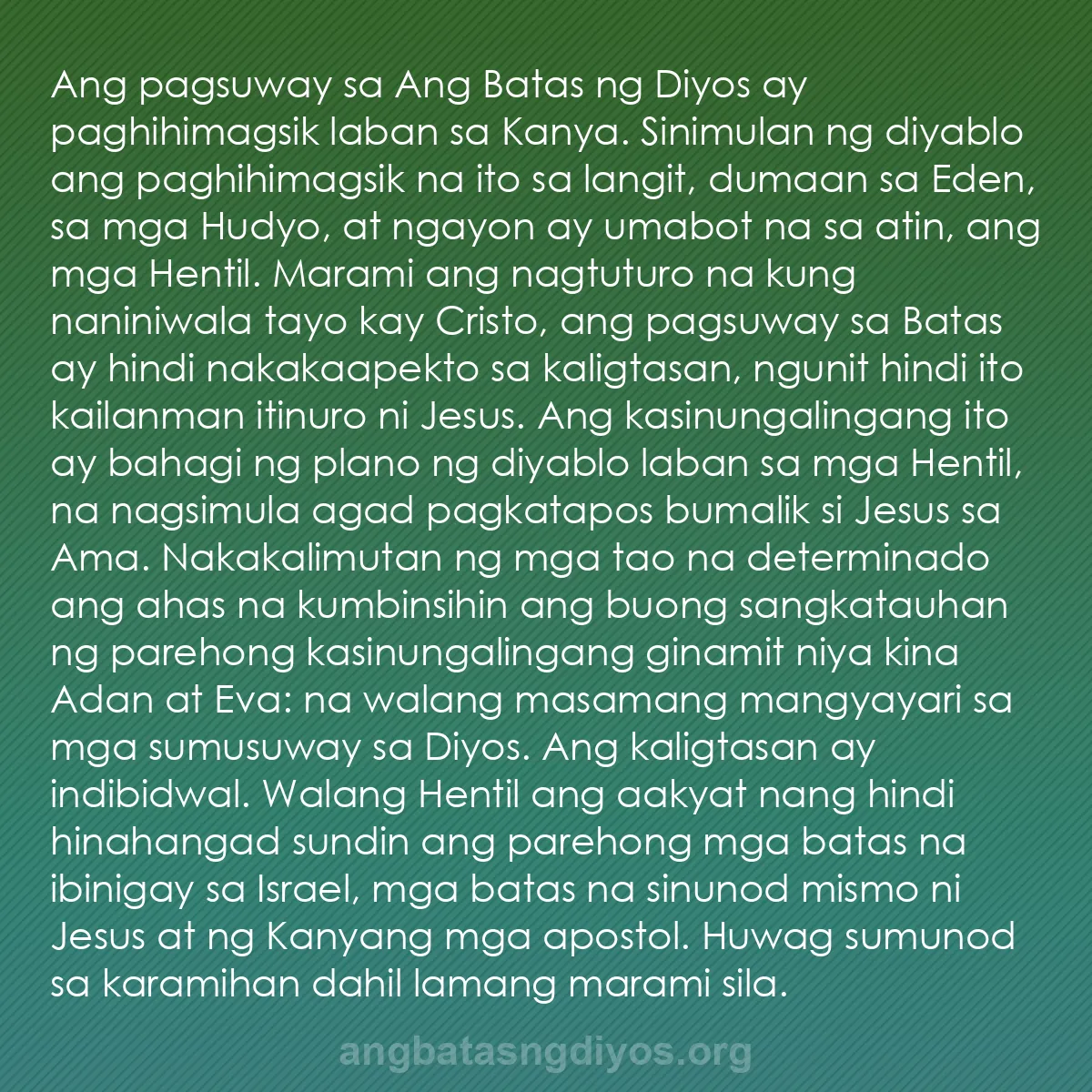 b0530 - Post tungkol sa Batas ng Diyos: Ang pagsuway sa Ang Batas ng Diyos ay paghihimagsik laban sa...
