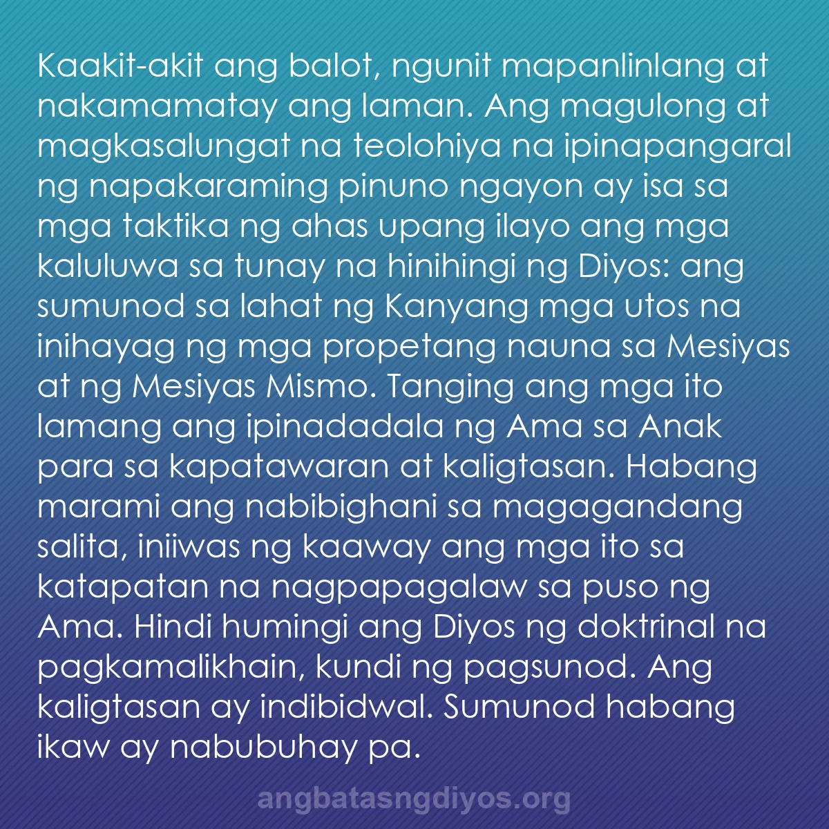 b0535 - Post tungkol sa Batas ng Diyos: Kaakit-akit ang balot, ngunit mapanlinlang at nakamamatay ang...