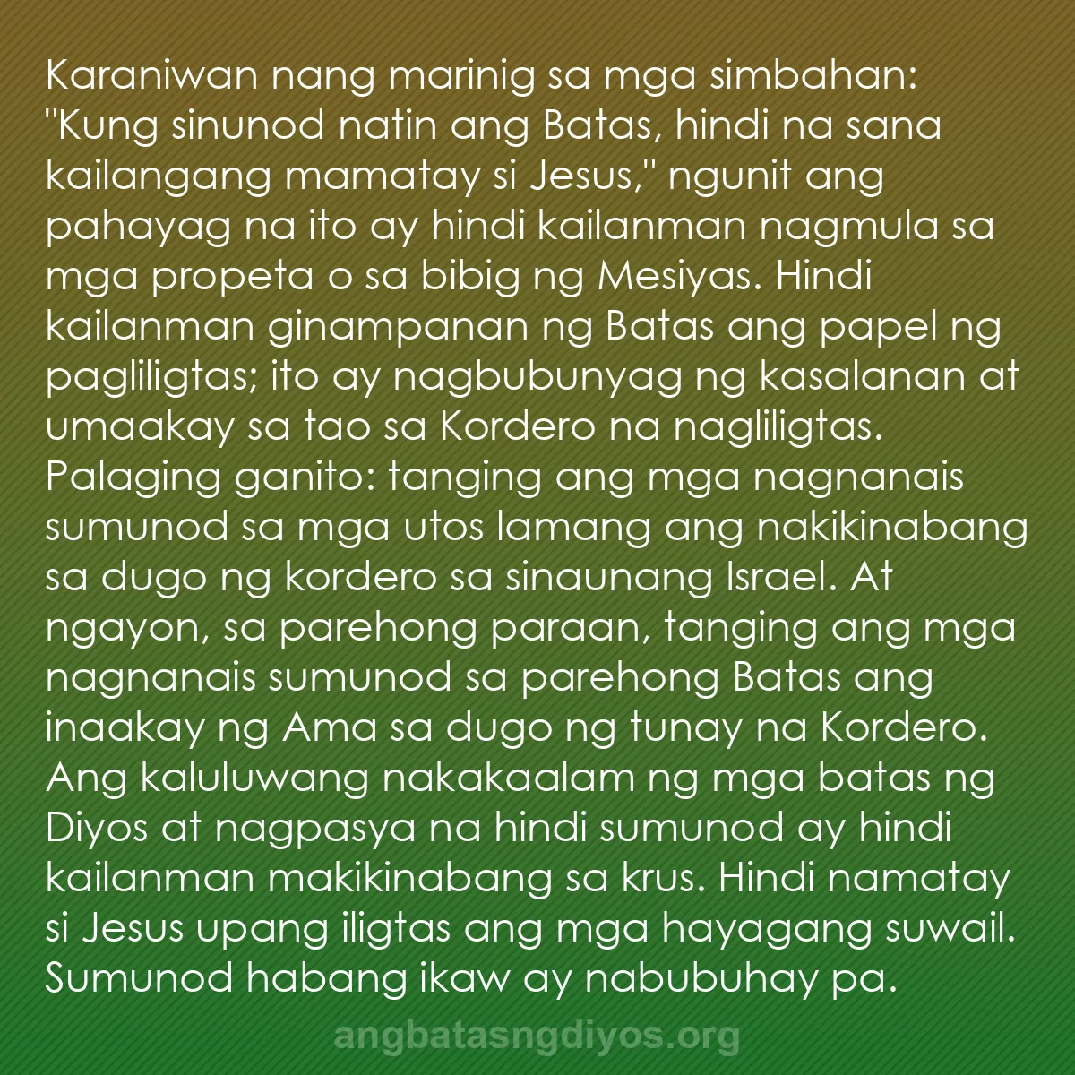 b0536 - Post tungkol sa Batas ng Diyos: Karaniwan nang marinig sa mga simbahan: "Kung sinunod natin...