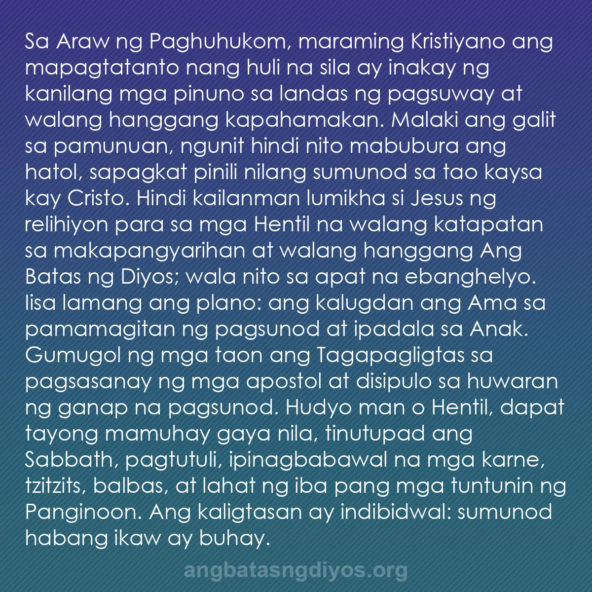b0537 - Post tungkol sa Batas ng Diyos: Sa Araw ng Paghuhukom, maraming Kristiyano ang mapagtatanto...