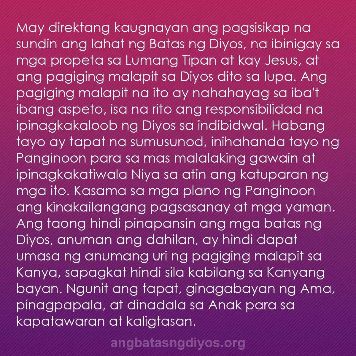 b0541 - Post tungkol sa Batas ng Diyos: May direktang kaugnayan ang pagsisikap na sundin ang lahat ng...
