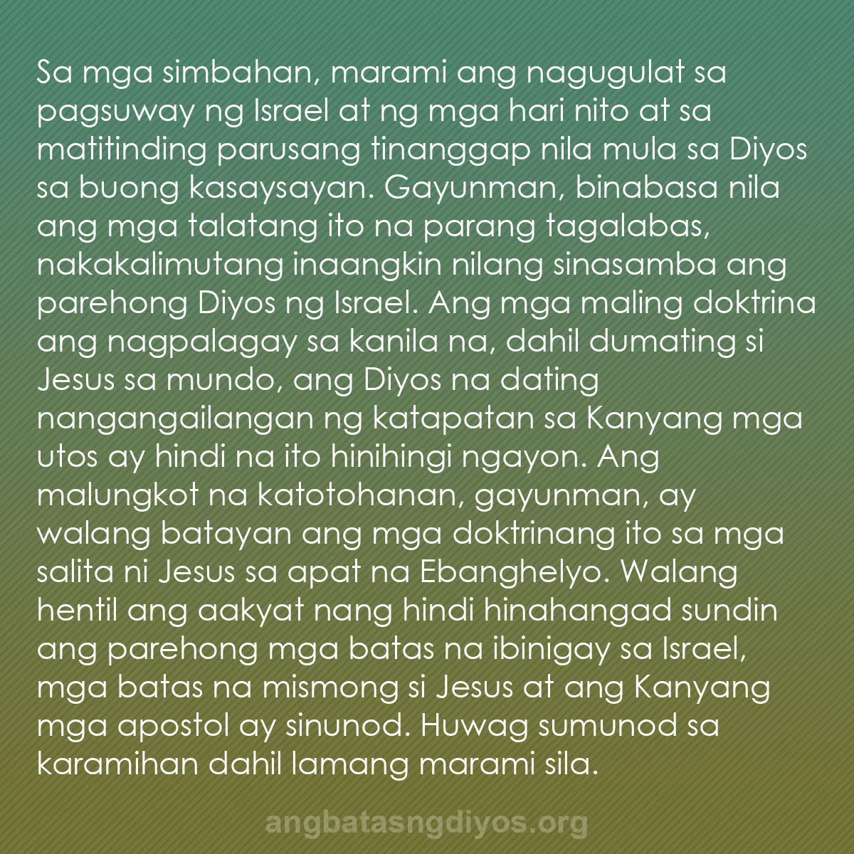 b0543 - Post tungkol sa Batas ng Diyos: Sa mga simbahan, marami ang nagugulat sa pagsuway ng Israel...