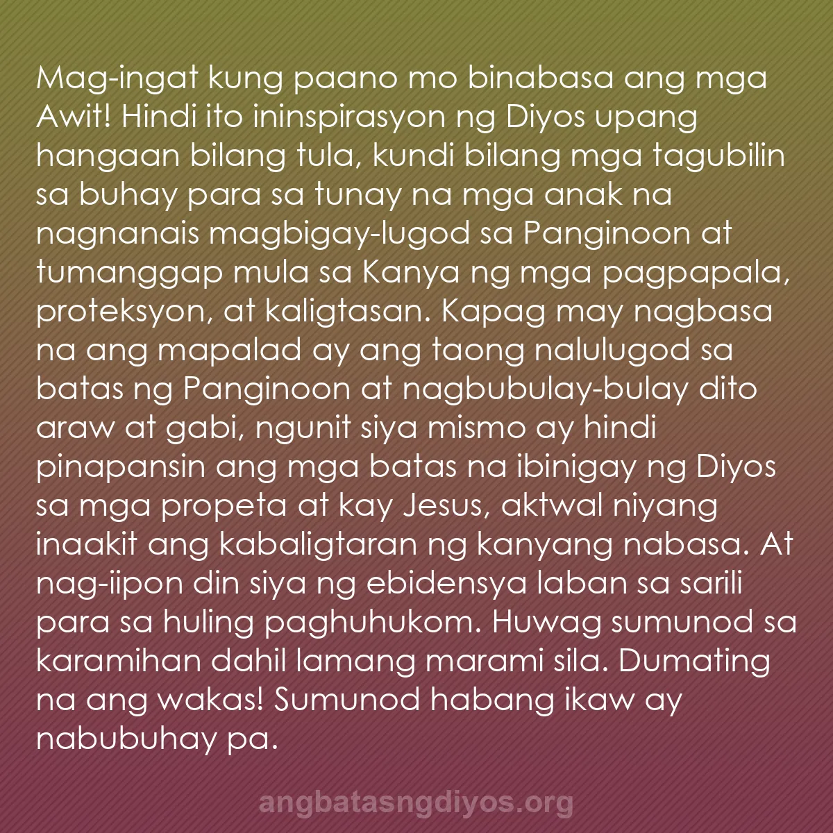 b0548 - Post tungkol sa Batas ng Diyos: Mag-ingat kung paano mo binabasa ang mga Awit! Hindi ito ininspirasyon...