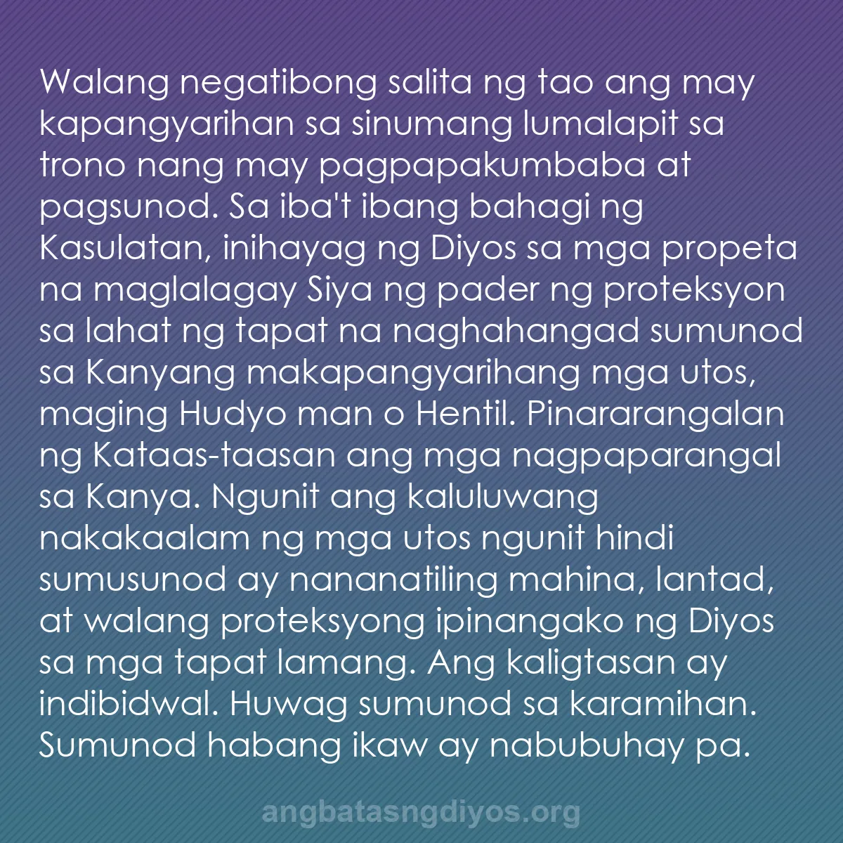 b0562 - Post tungkol sa Batas ng Diyos: Walang negatibong salita ng tao ang may kapangyarihan sa sinumang...