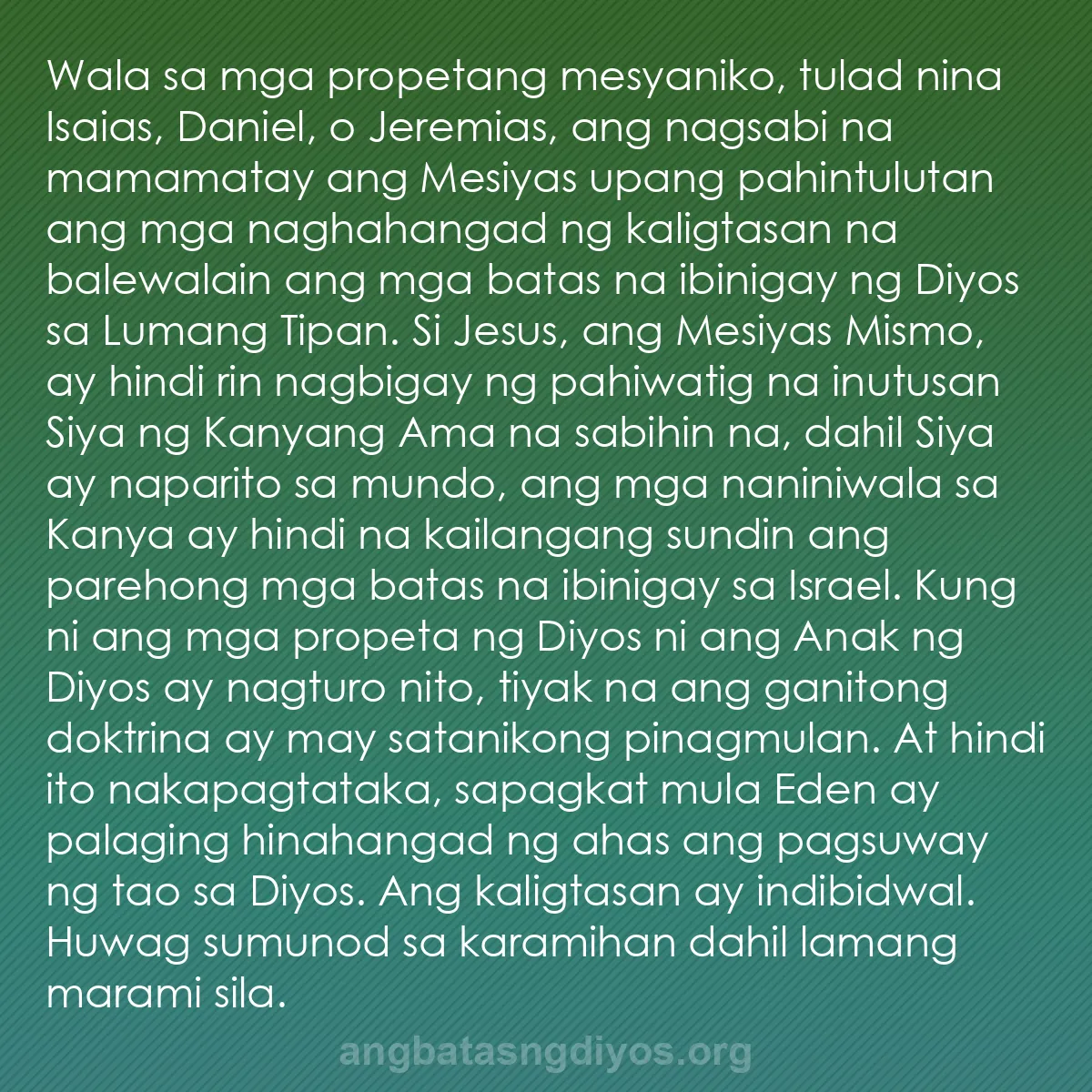 b0570 - Post tungkol sa Batas ng Diyos: Wala sa mga propetang mesyaniko, tulad nina Isaias, Daniel,...