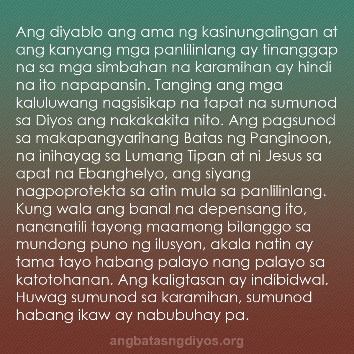 b0573 - Post tungkol sa Batas ng Diyos: Ang diyablo ang ama ng kasinungalingan at ang kanyang mga panlilinlang...