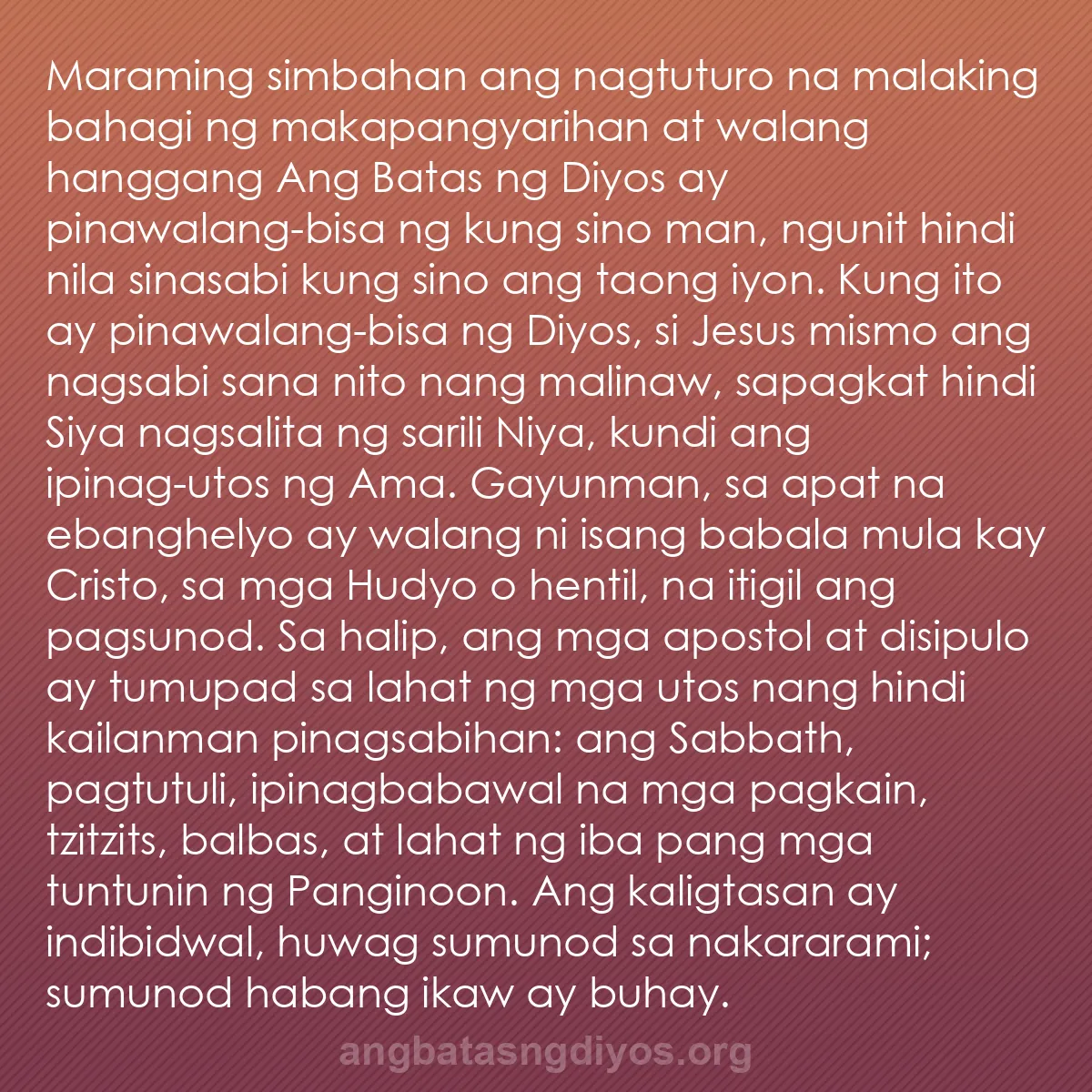 b0586 - Post tungkol sa Batas ng Diyos: Maraming simbahan ang nagtuturo na malaking bahagi ng makapangyarihan...