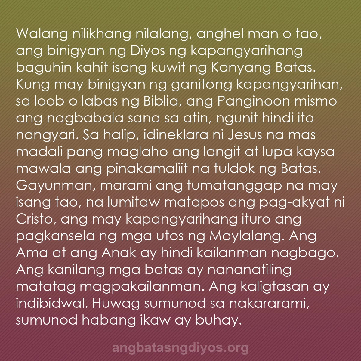 b0588 - Post tungkol sa Batas ng Diyos: Walang nilikhang nilalang, anghel man o tao, ang binigyan ng...