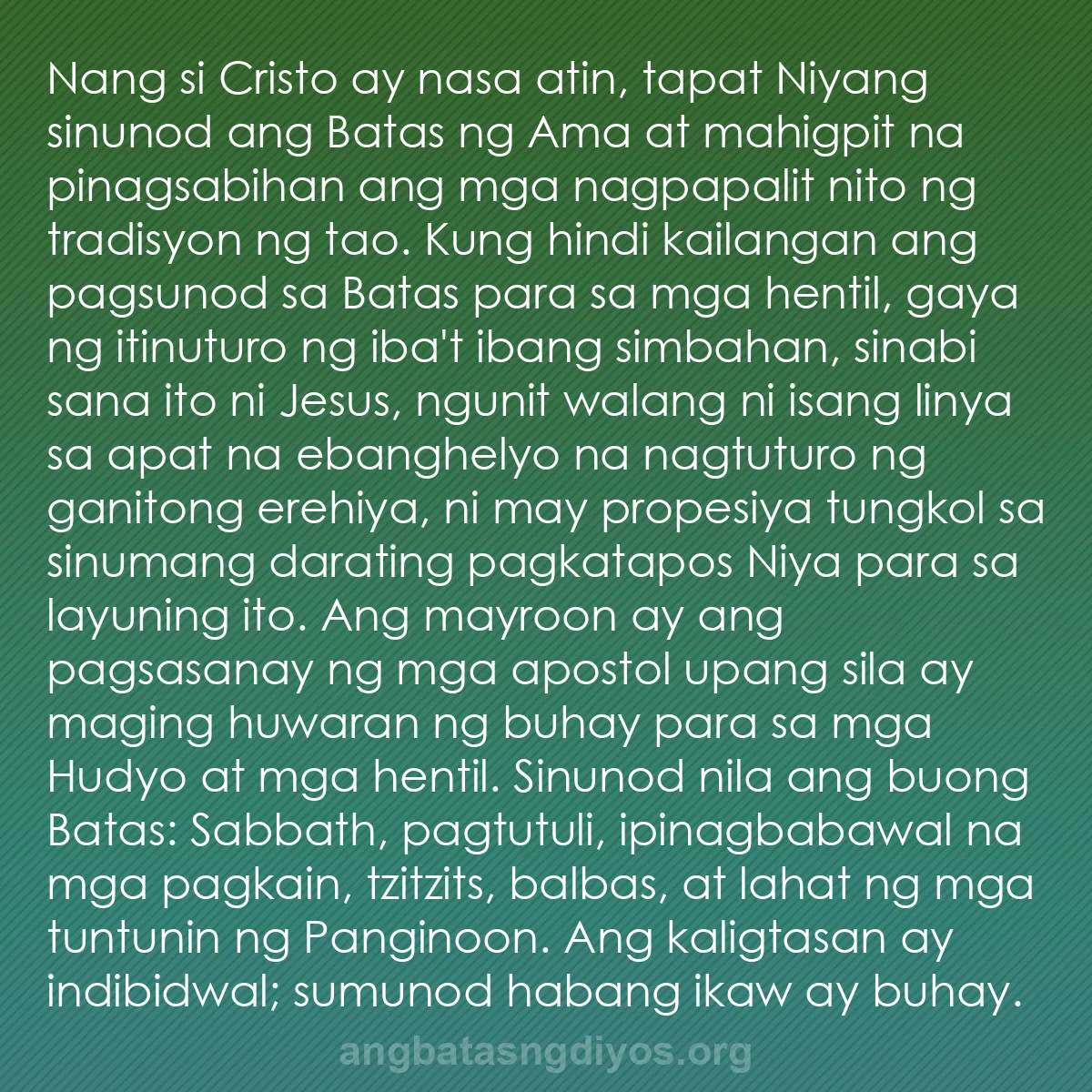 b0590 - Post tungkol sa Batas ng Diyos: Nang si Cristo ay nasa atin, tapat Niyang sinunod ang Batas...