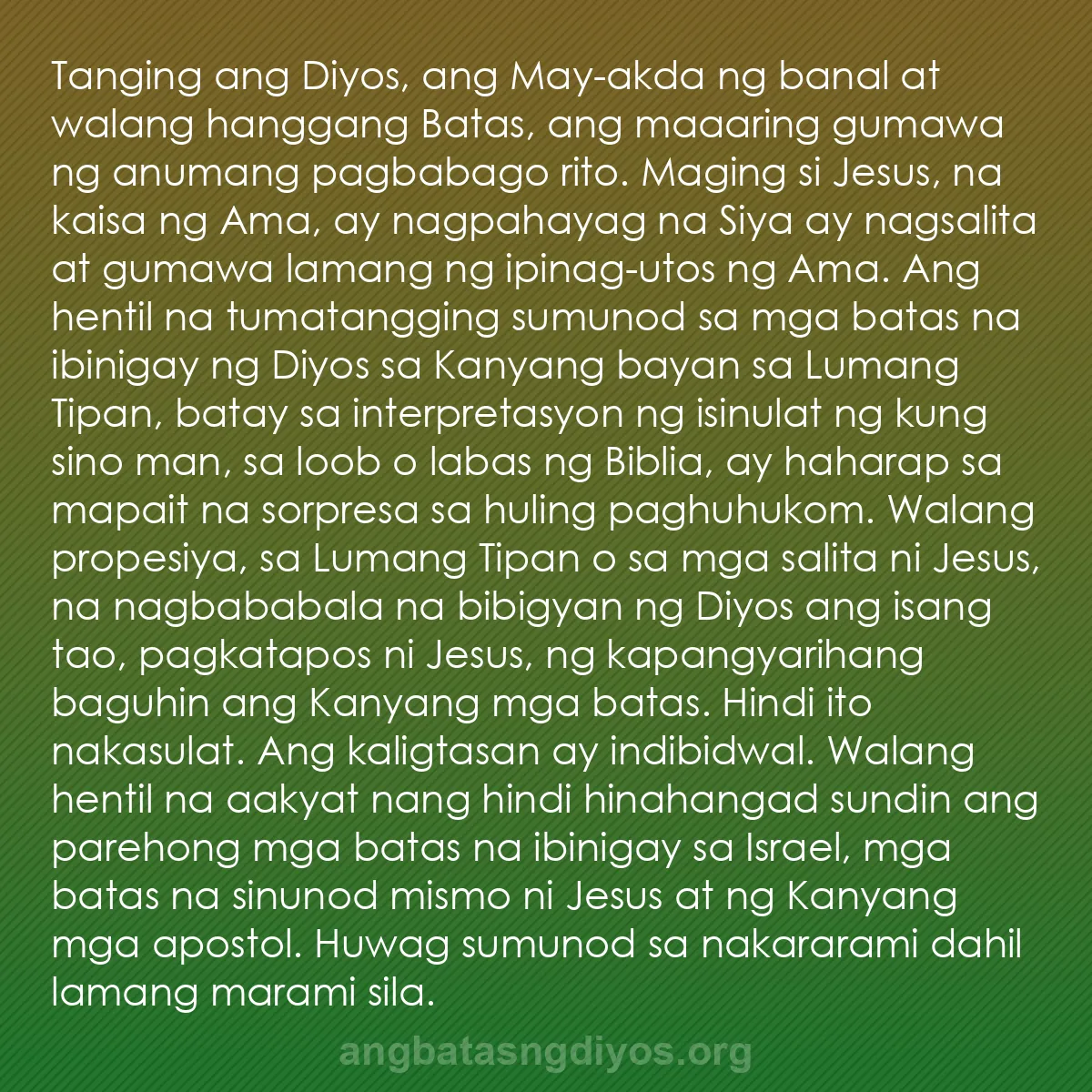 b0596 - Post tungkol sa Batas ng Diyos: Tanging ang Diyos, ang May-akda ng banal at walang hanggang...