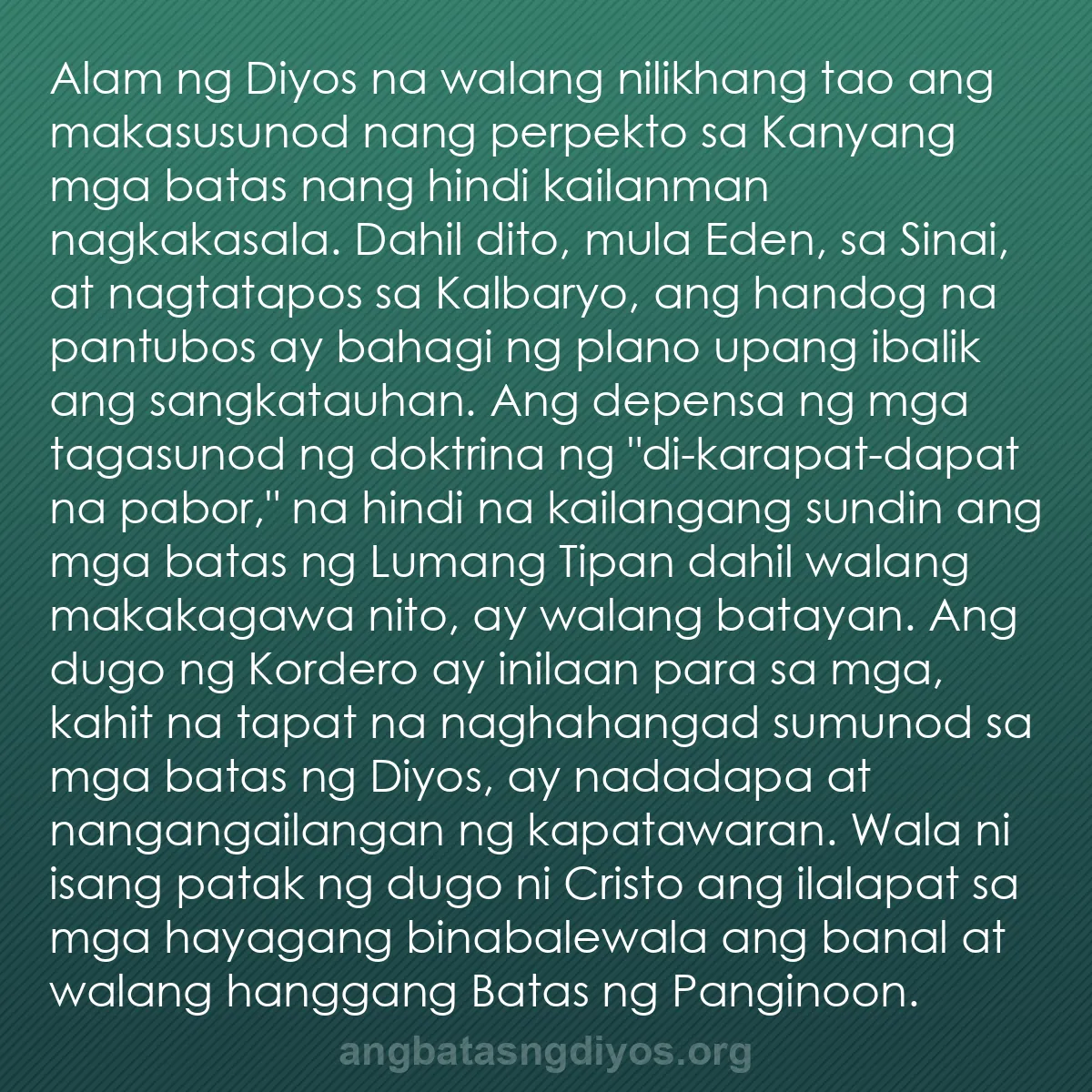 b0600 - Post tungkol sa Batas ng Diyos: Alam ng Diyos na walang nilikhang tao ang makasusunod nang perpekto...